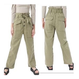 BDG Umber Army Green Tie-Front High Waist Paperbag Pants Size Small
